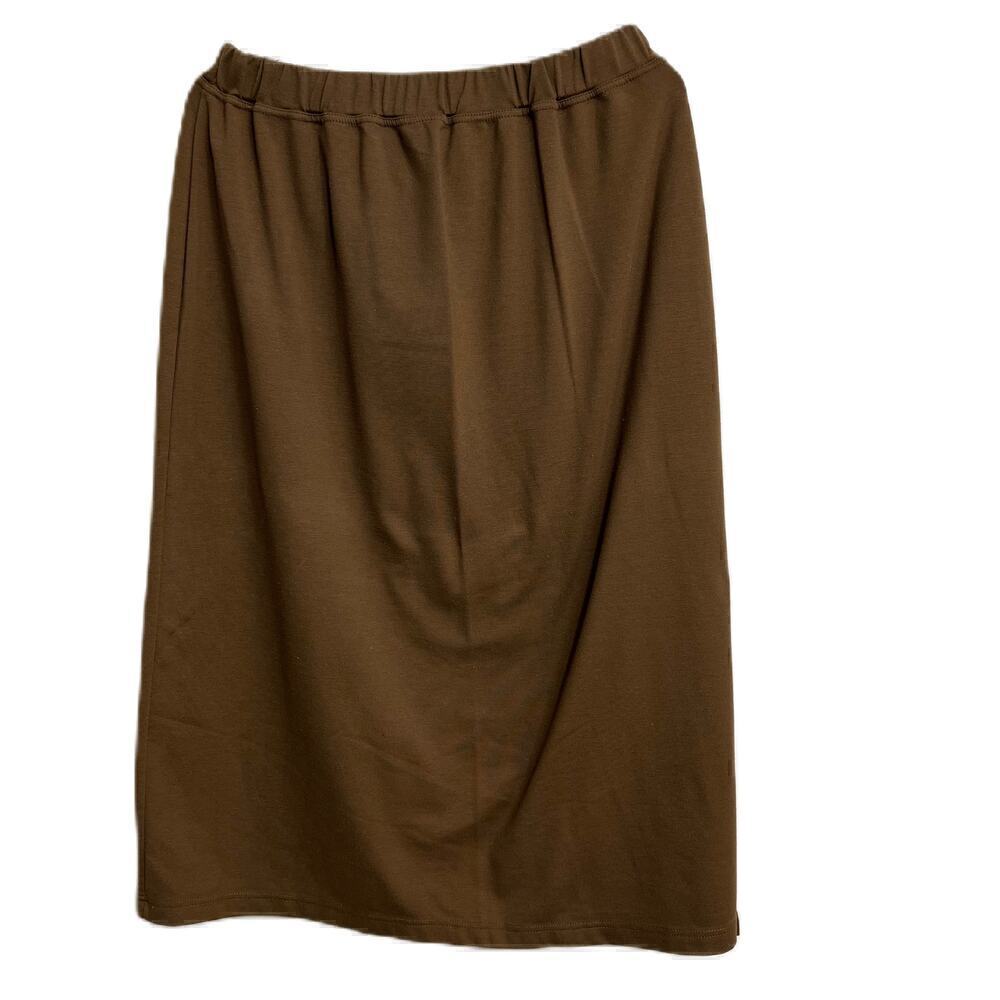 Veranesi Womens Brown Mid-Calf Skirt Side Slit Brown Large